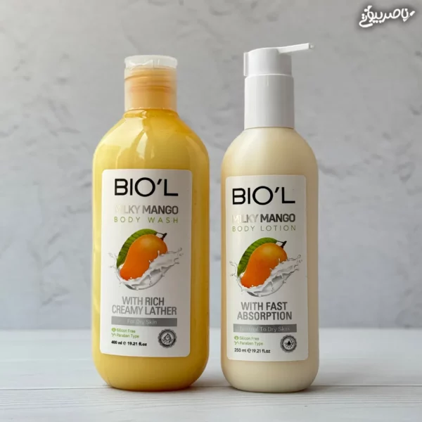 پک دو محصول لوسیون و شامپو بدن بیول رایحه انبه Milky Mango